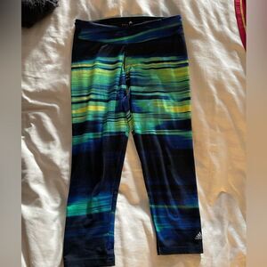 Adidas Climalite Multicolor Workout Leggings crop black, green blue pants, Small